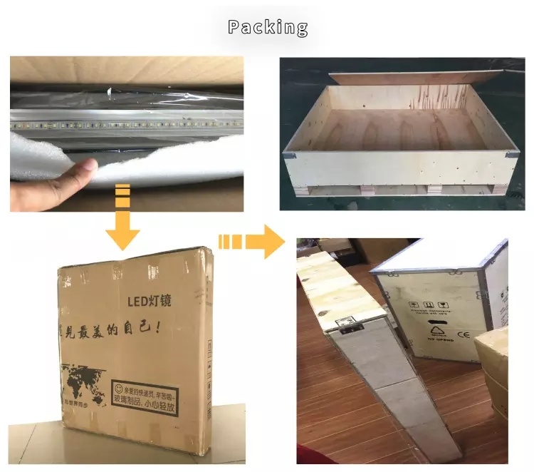 الجمال المهنية مضيئة الحمام رخيصة مرآة الصمام الذكية