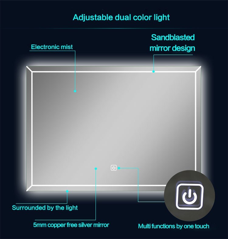 الجملة فندق مربع شنقا مضاءة الحمام الذكية الصمام مرآة الجدار