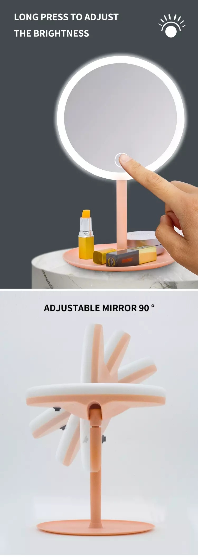 جديد لمس استشعار USB قابلة للشحن 360 درجة قابل للتعديل HD LED المكياج مرآة